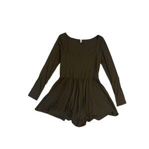 NWT Women M UO Urban Outfitters Brown Long Sleeved Romper Square Neck